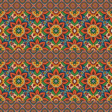 Çiçeklerle geleneksel Hint süslemelerinin vektörsüz deseni