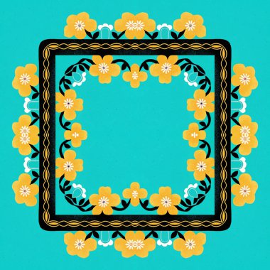 Ukrayna halk nakışı renklerinde soyut çiçek süsü..