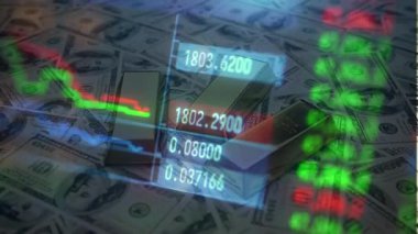 Dolar banknotları ve numaraları olan borsa grafiği