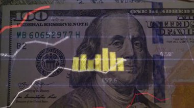 Soyut sanal para dolar banknotları ve dolar banknotları büyük bir dolar arka plan üzerinde. finansal kriz konsepti.