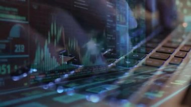 Modern veri arkaplanı, büyük teknoloji ve araştırma konseptine sahip soyut dijital dünya haritasının çifte pozlandırılması