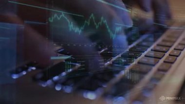 Dizüstü bilgisayarla çalışan bir kadın. borsa konsepti