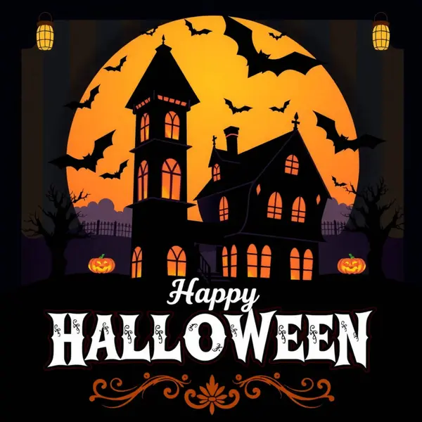 Balkabağı ve ay vektörü resimli Cadılar Bayramı bayrağınız kutlu olsun.