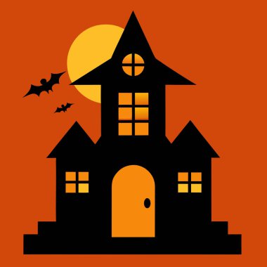 Cadılar Bayramı evi, ay ve yarasa vektör illüstrasyon tasarımı