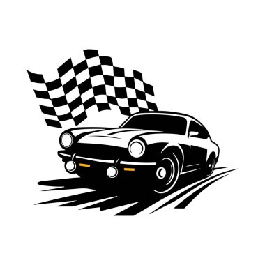 Bayrak silueti logolu yarış arabası çizimi