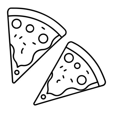 Siyah ve Beyaz Pizza Dilimleme Vektör Hattı Sanat