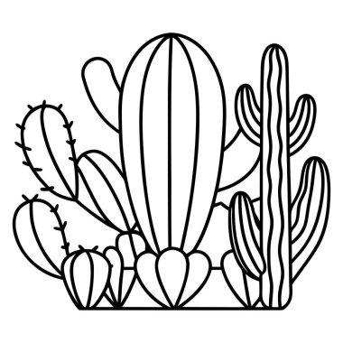 Siyah ve Beyaz Kaktüs Minimalist Biçimli Çizim