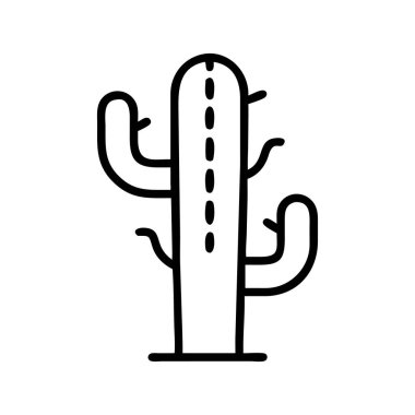 Siyah-Beyaz Modern Çizgi Sanat Kaktüsü Çizimi