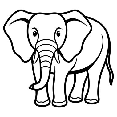 Çocuk Dekorasyonu için Temiz Siyah ve Beyaz Fil Vektörü
