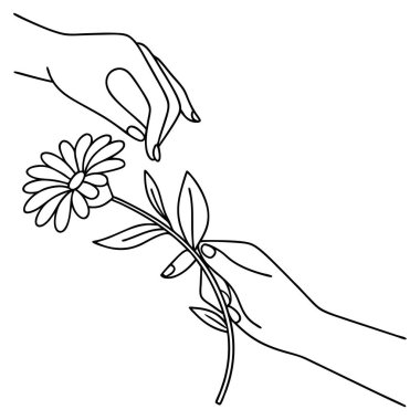 Minimalist Eller Çiçek Tutma Sanatı Siyah ve Beyaz