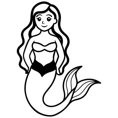 Minimalist deniz kızı vektör çizgisi siyah-beyaz
