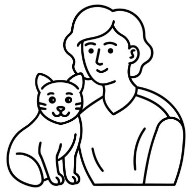 Evcil hayvan minimalist siyah beyaz vektör illüstrasyonu olan insanlar
