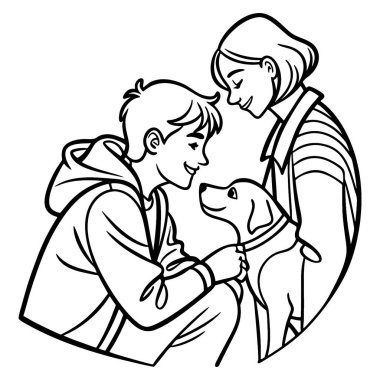 insanlar ve evcil hayvan ana hatları vektörü siyah ve beyaz minimum biçim