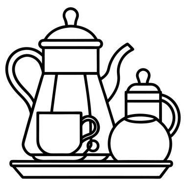 siyah ve beyaz çay ve kahve vektör çizgisi sanat tasarımı
