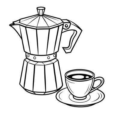 çay ve kahve siyah ve beyaz vektör minimum çizgi sanatı