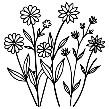 Yaban Çiçeği Minimum siyah beyaz vektör çizimi