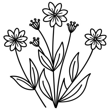 Yaban Çiçeği basit basit siyah-beyaz vektör çizimi