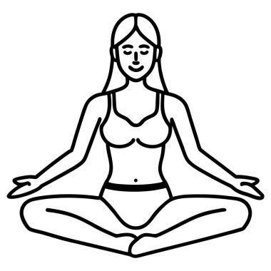Siyah ve beyaz yoga, az vektör çizgisi sanat tasarımı içeriyor