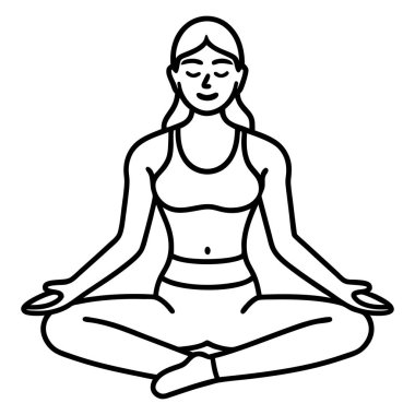 Minimalist yoga, siyah-beyaz illüstrasyon vektör çizgisi oluşturuyor