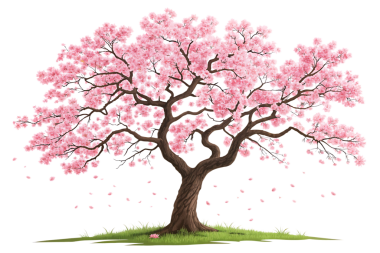 Çiçekli Kiraz Ağacı Pembe Çiçekler ve Düşen Yapraklar ile şeffaf bir arkaplan, bahar tasarımları ve doğa temalı projeler için mükemmel.