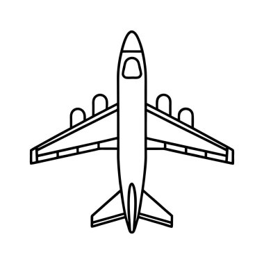 Siyah ve Beyaz Vector Uçak Minimum Çizgi Sanat Çizimi