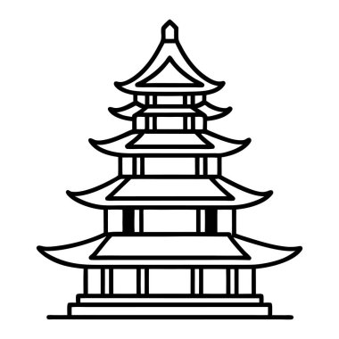 Siyah ve Beyaz Japon Pagoda Asgari Çizgi Sanatı