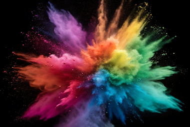 Saydam arkaplan üzerinde canlı Gökkuşağı Tozu Patlaması Tasarım Projeleri için Çarpıcı Renkli Patlama