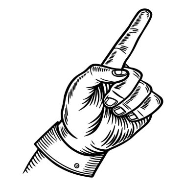 Yukarı doğru, yönü, önemi ya da klasik oymalı tek bir seçimi gösteren açık bir el hareketi..