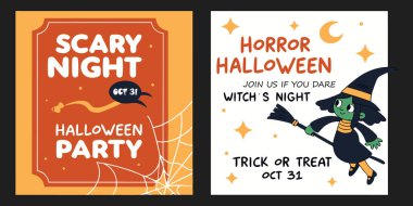 Korkunç derecede eğlenceli bir Cadılar Bayramı için hazır olun. Bu büyüleyici davetiyeler partiler ve şeker toplama etkinlikleri için mükemmel..