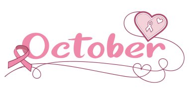 Ekim ayının meme kanseri farkındalığını pembe kurdele ve umut ve destek için kalplerle kutlayın..