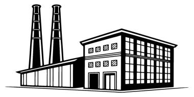 Bir sanayi fabrikasının cesur grafiği, imalat gücünü ve dinamik iş kavramları üretimini simgeliyor..