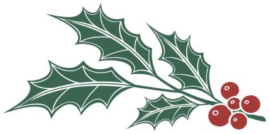 Bu klasik yeşil kutsal ve kırmızı böğürtlen tasarımı ile neşeli bir tatil ruhu getirin. Kartlar ve kış dekorasyonu için ideal..