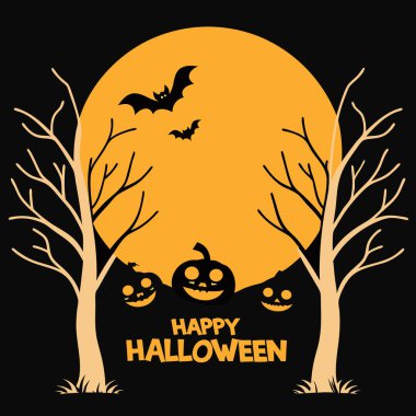 Cadılar Bayramı 'nı, büyük turuncu bir ayın altında sırıtan balkabaklarının ve uçan yarasaların yer aldığı bu şenlikli sahneyle kutlayın. Tatil tasarımları için mükemmel..