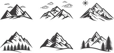 Sersemletici dağ silsilesi zirveleri, açık hava macera logosu ya da seyahat markası için mükemmel, dinginlik ve keşif çağrıştırıyor