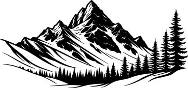Göz kamaştırıcı dağ silsilesi çizimi, sonsuz yeşil orman, açık hava macera markalaşması ve doğadan esinlenilmiş tasarımlar için ideal.