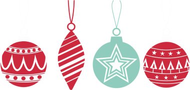 Çekici Noel süsleri asılı, bayram neşesi, mevsimsel tasarımlar ve neşeli kutlamalar için mükemmel, aslında vektör grafikleri