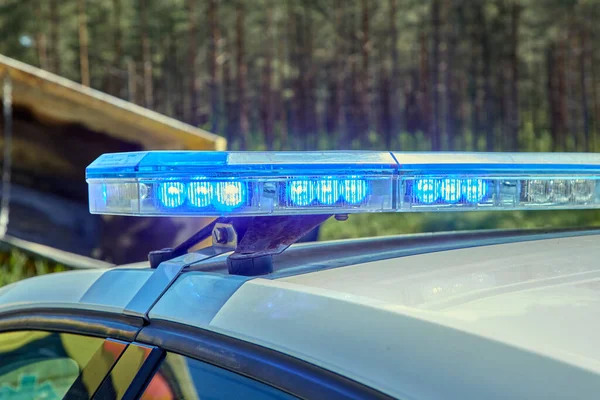 Police Voiture Lumières Bleues Sur Lieu Accident Voiture — Photo