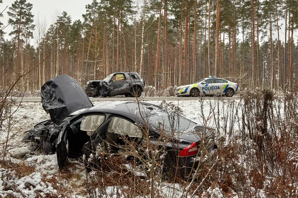 Novembro 2022 Riga Letônia Carro Após Acidente Uma Estrada Por — Fotografia de Stock