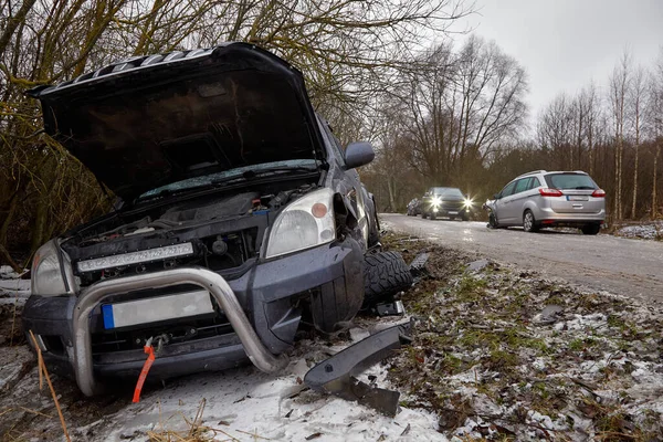 Ledna 2023 Riga Lotyšsko Auto Nehodě Silnici Důvodu Čelní Kolize Stock Fotografie
