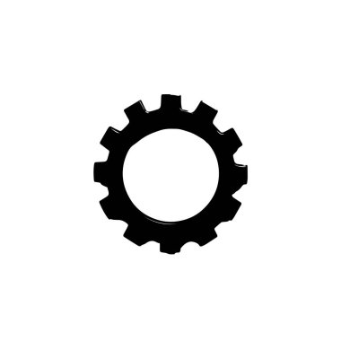 Beyaz arkaplanda izole edilmiş siyah dişli, mekanik dişli tasarımı