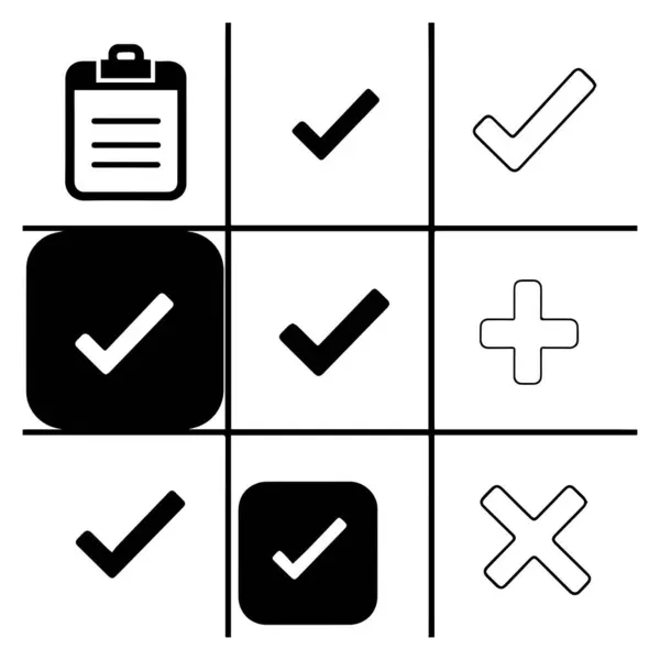 İşaretli kontrol listesi, beyaz arkaplanda izole edilmiş artı ve çapraz semboller