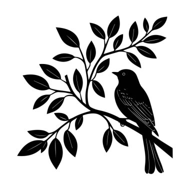 Dala tünemiş yapraklı kuş silueti