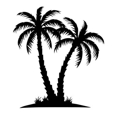 Adadaki iki palmiye ağacının siyah silueti.