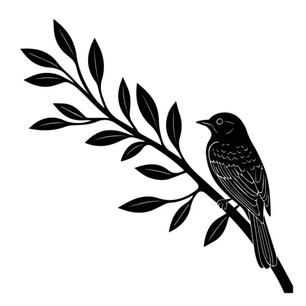 Dala tünemiş yapraklı kuş silueti