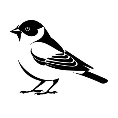 Siyah ve beyaz şekillendirilmiş kuş çizimi