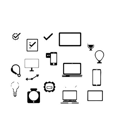 Siyah ve Beyaz Çizgi Sanat Simgeleri Koleksiyonu Beyaz Arkaplan Üzerine Teknoloji ve İş Kavramlarını Temsil Ediyor