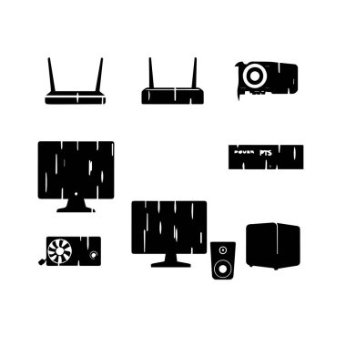 Siyah ve Beyaz Çizgi Sanat Simgeleri Koleksiyonu Beyaz Arkaplan Üzerine Teknoloji ve İş Kavramlarını Temsil Ediyor