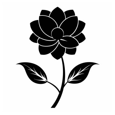 Yaprakları olan tek bir çiçeğin zarif siyah silueti.