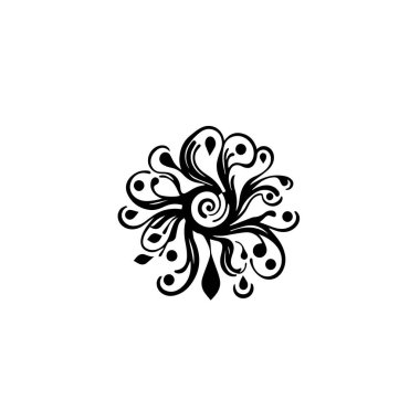 Zarif siyah-beyaz çiçekli kumaş tasarım elementi