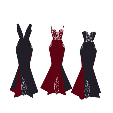 Zarif siyah-beyaz çiçekli kumaş tasarım elementi